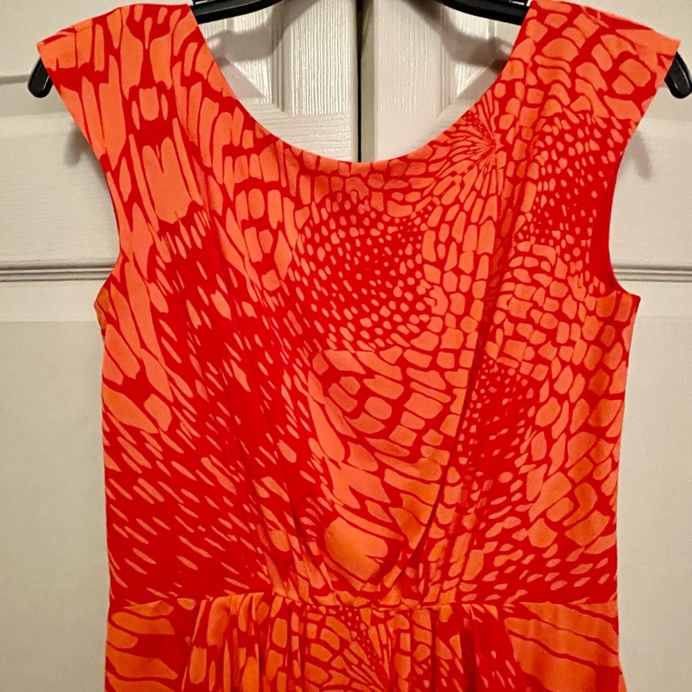 Shoshanna Silk Print Coral Red Pink Orange Sleeveless Mini Dress - Picture 3 of 10
